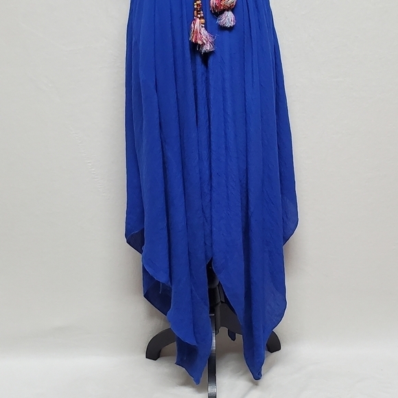 VINTAGE Cobalt Blue Asymmetric Sharkbite Hem V-neck Tie-Waist Gossamer Dress XL - Picture 9 of 16